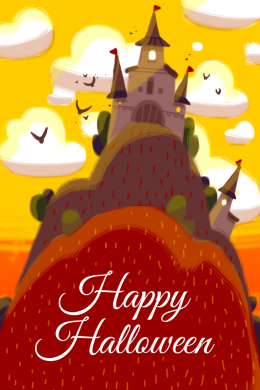 Поздравительная открытка замок на горе на конверте