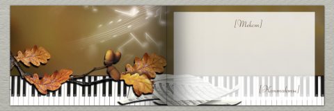 Разворот Поздравительная открытка клавиши пианино с желтыми листьями